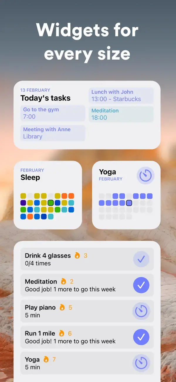 Schermata di Aware: Rimani aggiornato con i widget