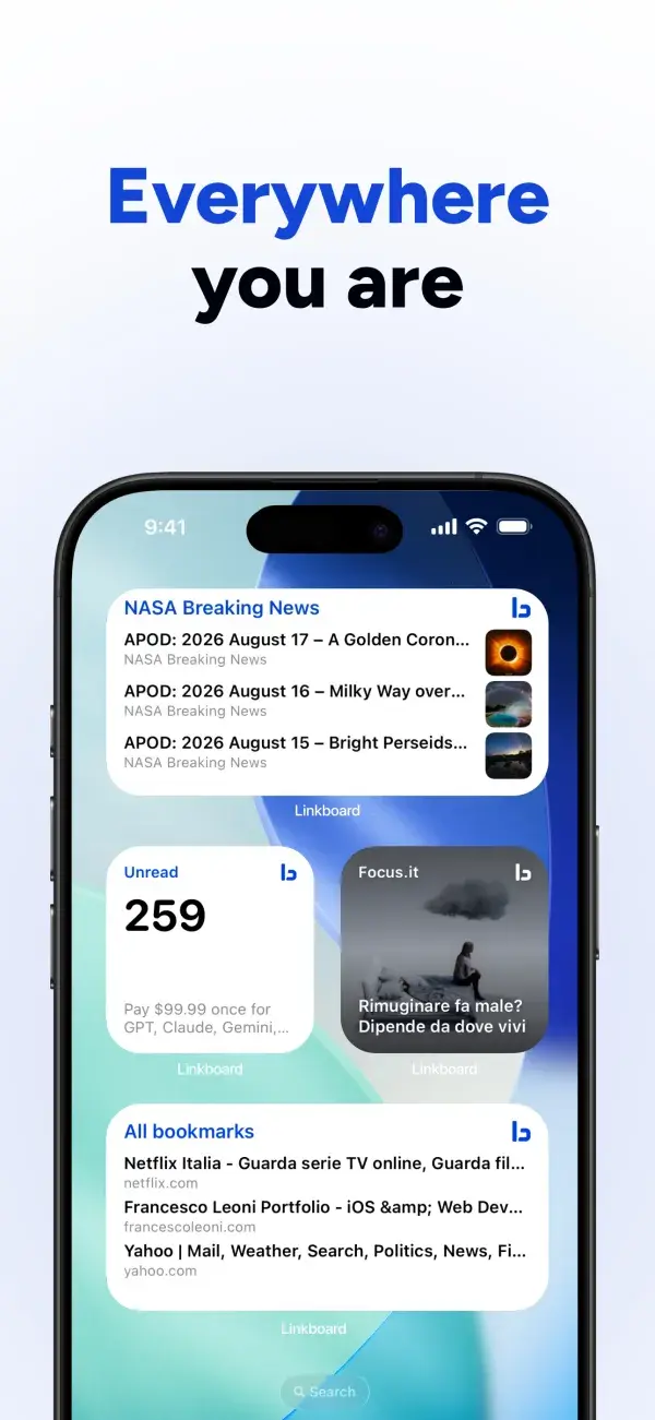Schermata di Linkboard: Widget, ovunque tu sia