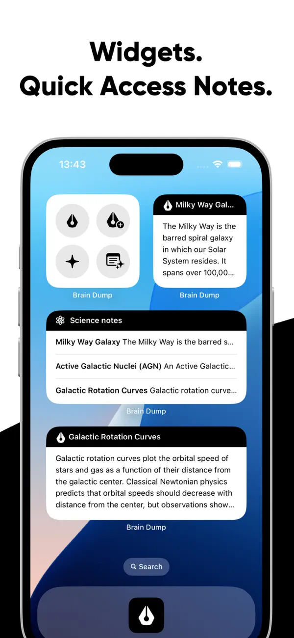 Brain Dump: Notes & Writing Widgets, quick access notes App Screenshot