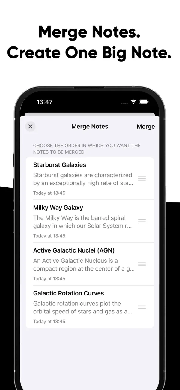 Brain Dump: Notes & Writing Merge notes App Screenshot